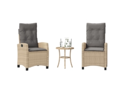 Vidaxl 3 Pcs Conjunto Bistrô Com Almofadões Vime Pe Bege Misturado