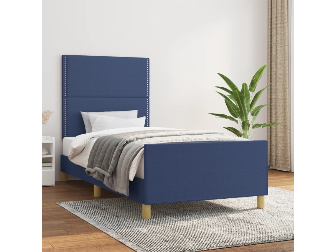 Vidaxl Estrutura De Cama Sem Colchão 90x200 Cm Tecido Azul