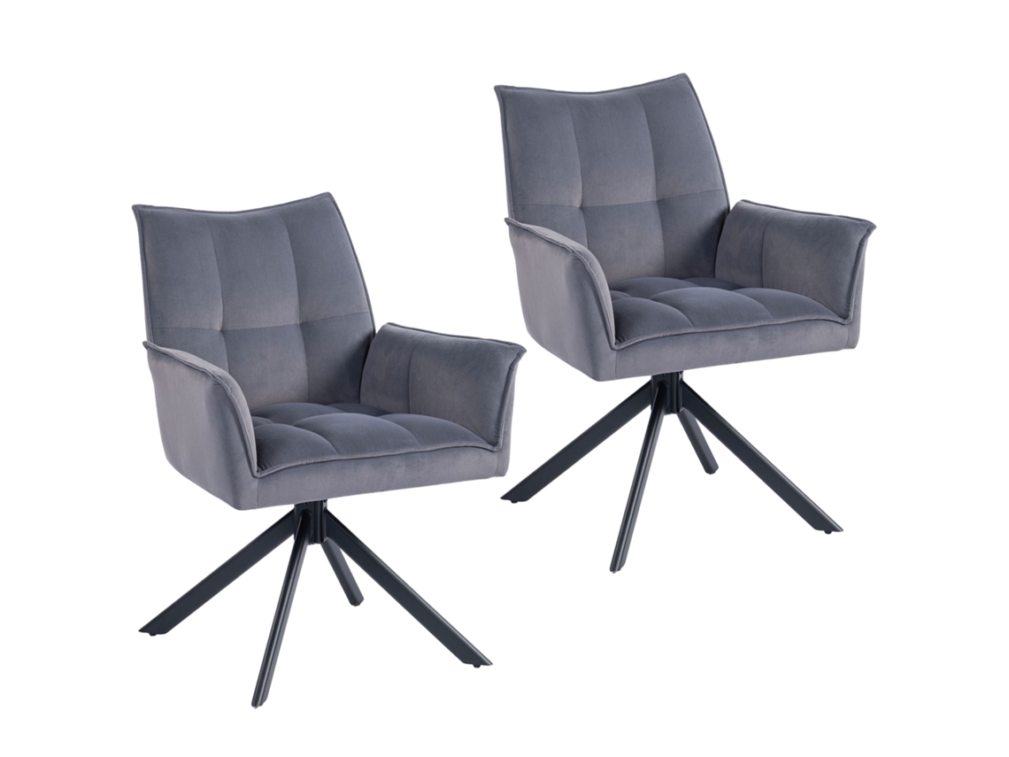 2 Cadeiras Giratórias Veludo Aço Cinza 63x64x85cm