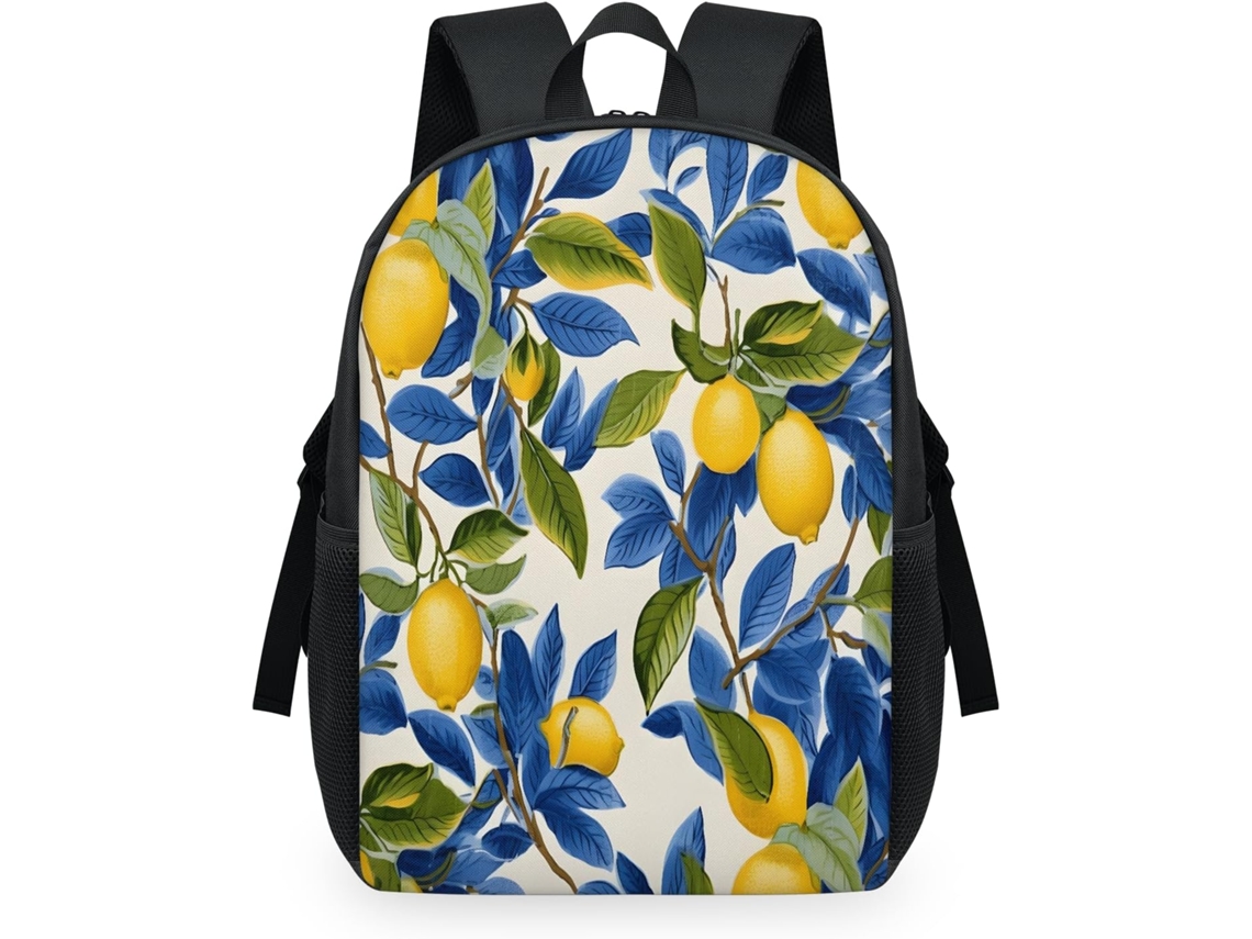 Mochila com Estampa Tropical de Folhas de Limão para Crianças 32 5 X 15 X 44 9 Cm Tecido de Malha Impermeável