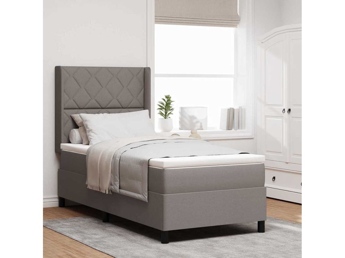 Vidaxl Cama Box Com Almofada Cinzento-acastanhado 200 X 90 Cm Tecido
