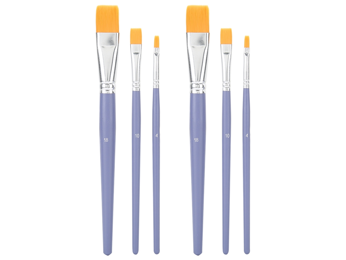 6pcs Set De Pinceles De Pintura Lana Nylon Punta Plana Herramientas Para Acuarela Y Acrílico Arte