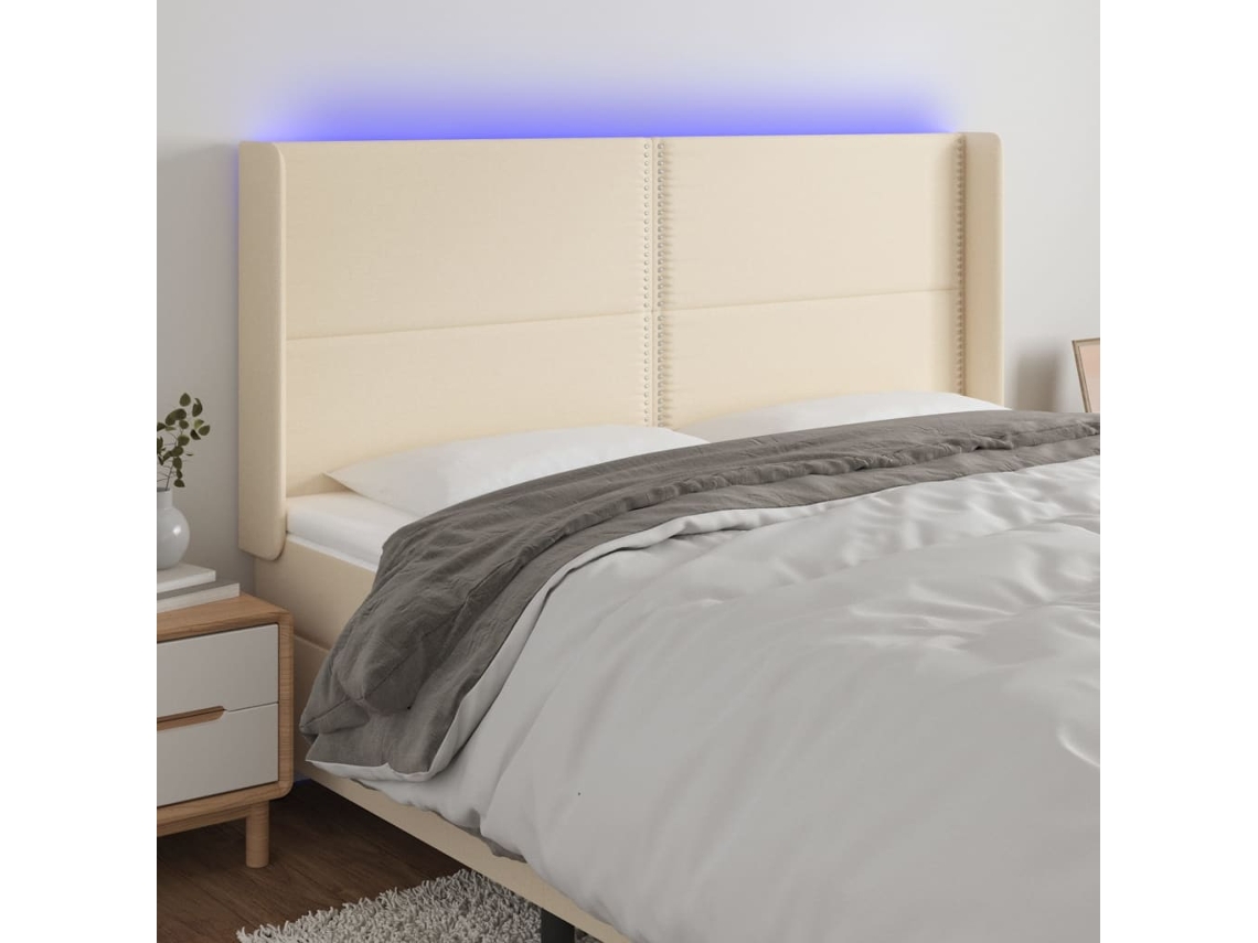 Vidaxl Cabeceira Cama C/ Luzes Led Tecido 183x16x118/128 Cm Cor Creme