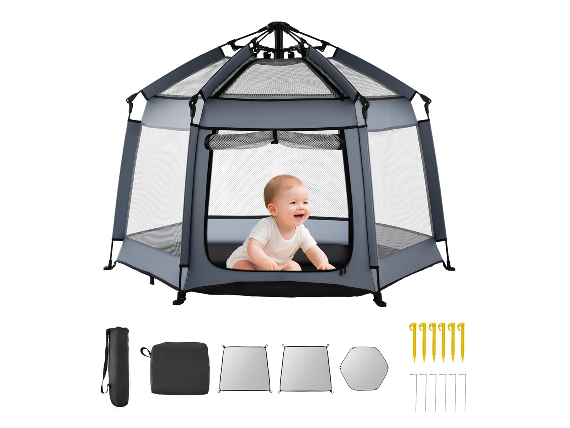 Parque Infantil Para Bebé 150x150x106cm Com Toldo Lsf 50+, Rede Ventilada E Bolsa Tekmaquinas