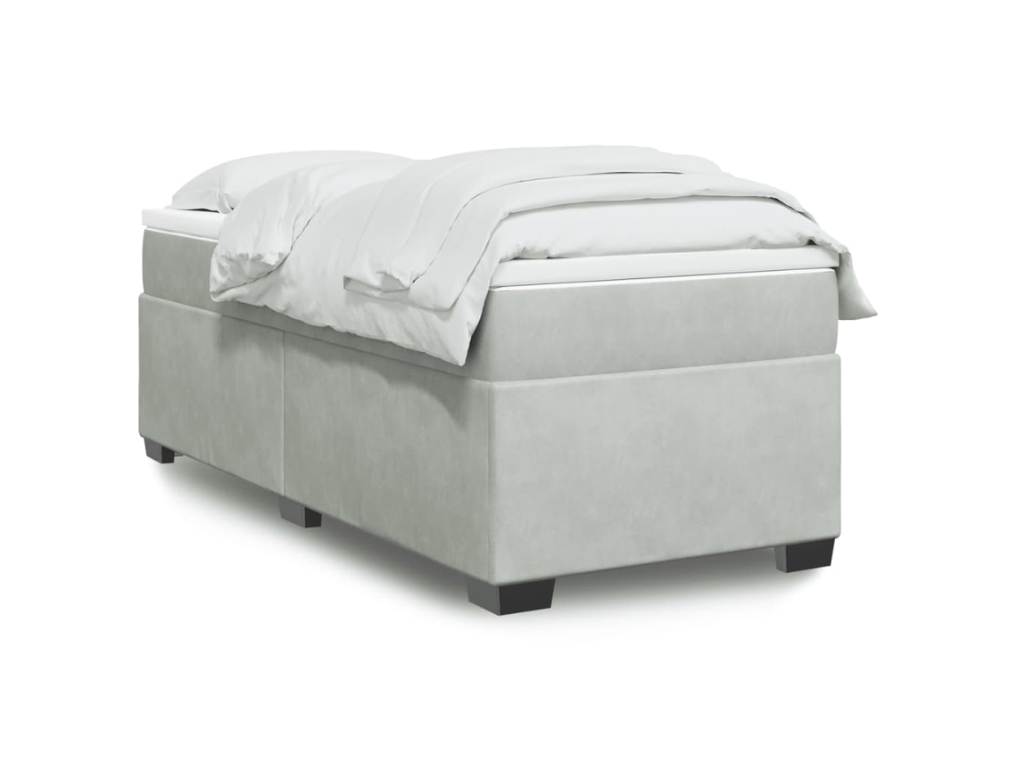 Cama Com Molas/colchão 100x200 Cm Veludo Cinza-claro