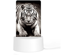 Luminária noturna de acrílico com base, preta e branca com estampa de tigre, luz noturna de LED para quarto e banheiro.