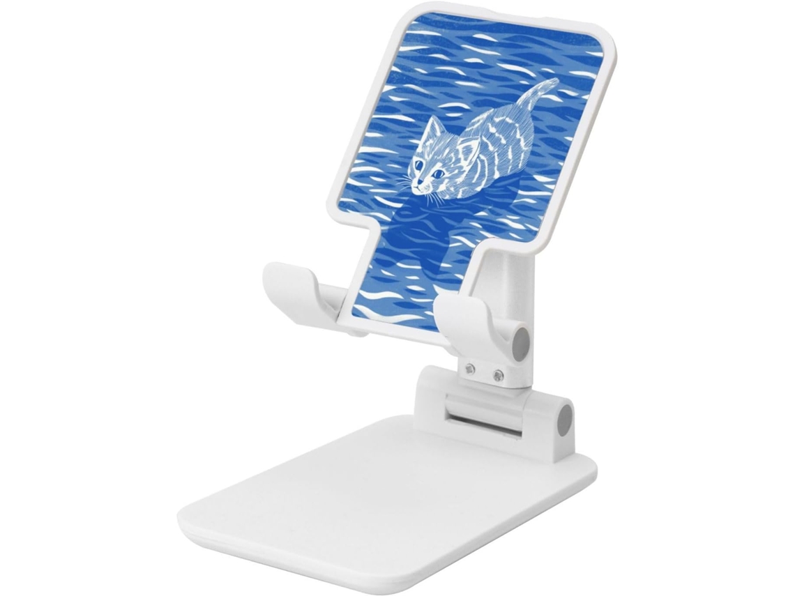 Suporte Dobrável Para Celular Com Desenho De Gatinho Nadando Em Água Azul, Ângulo Ajustável, Altura Para Uso Em Mesa