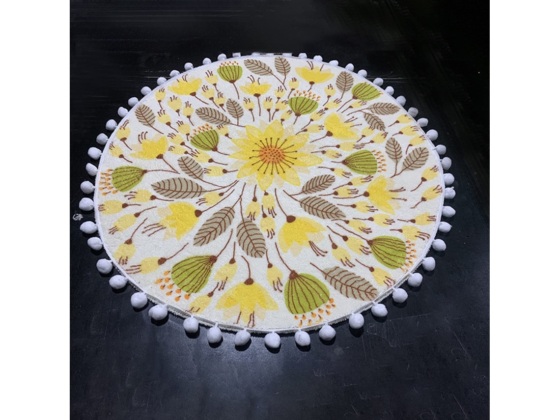 Tapete Ehstmind Redondo Quarto Flor Planta Antiderrapante Lavável Curto Multicor (100x50x50cm)