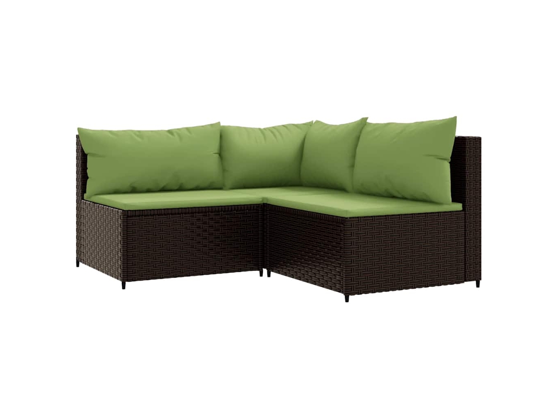 Maison Exclusive - 3 Pcs Conjunto Lounge Jardim C/ Almofadões Vime Pe Castanho