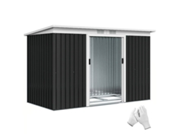 Caseta de Exterior 280x130x172cm Cobertizo de Jardim com Portas Corrediças, base e Ventilações Cinza Escuro BTFORUS