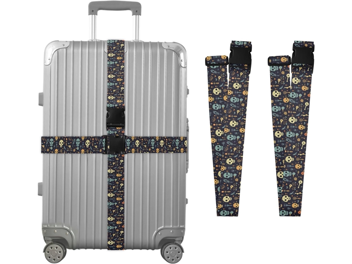 Conjunto De 2 Cintas Bagagem Em Formato Caveira Desenho Animado Para Malas, Cintas De Viagem, Acessórios De Cinto