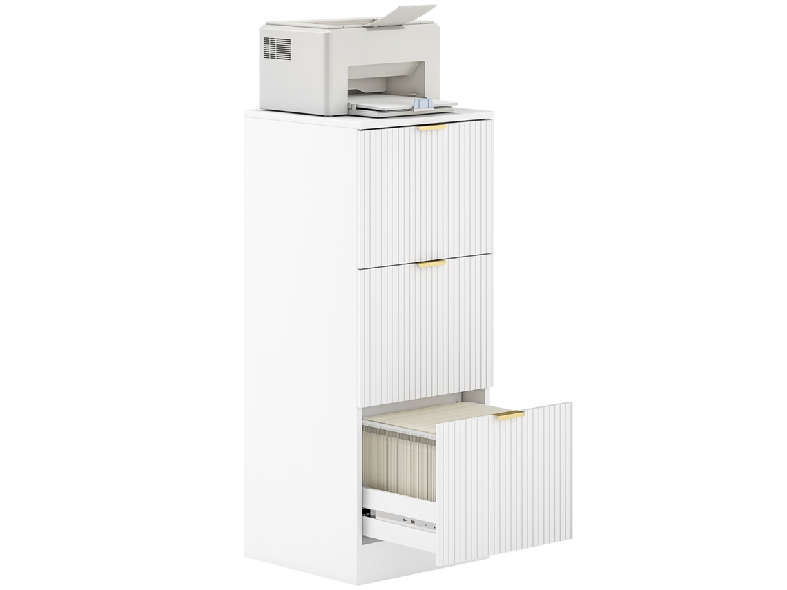 Gaveteiro De Mesa Com 3 Gavetas, Frente Canelada, Para Documentos Tamanho A4 Ou Carta, 40x40x101 Cm, Branco
