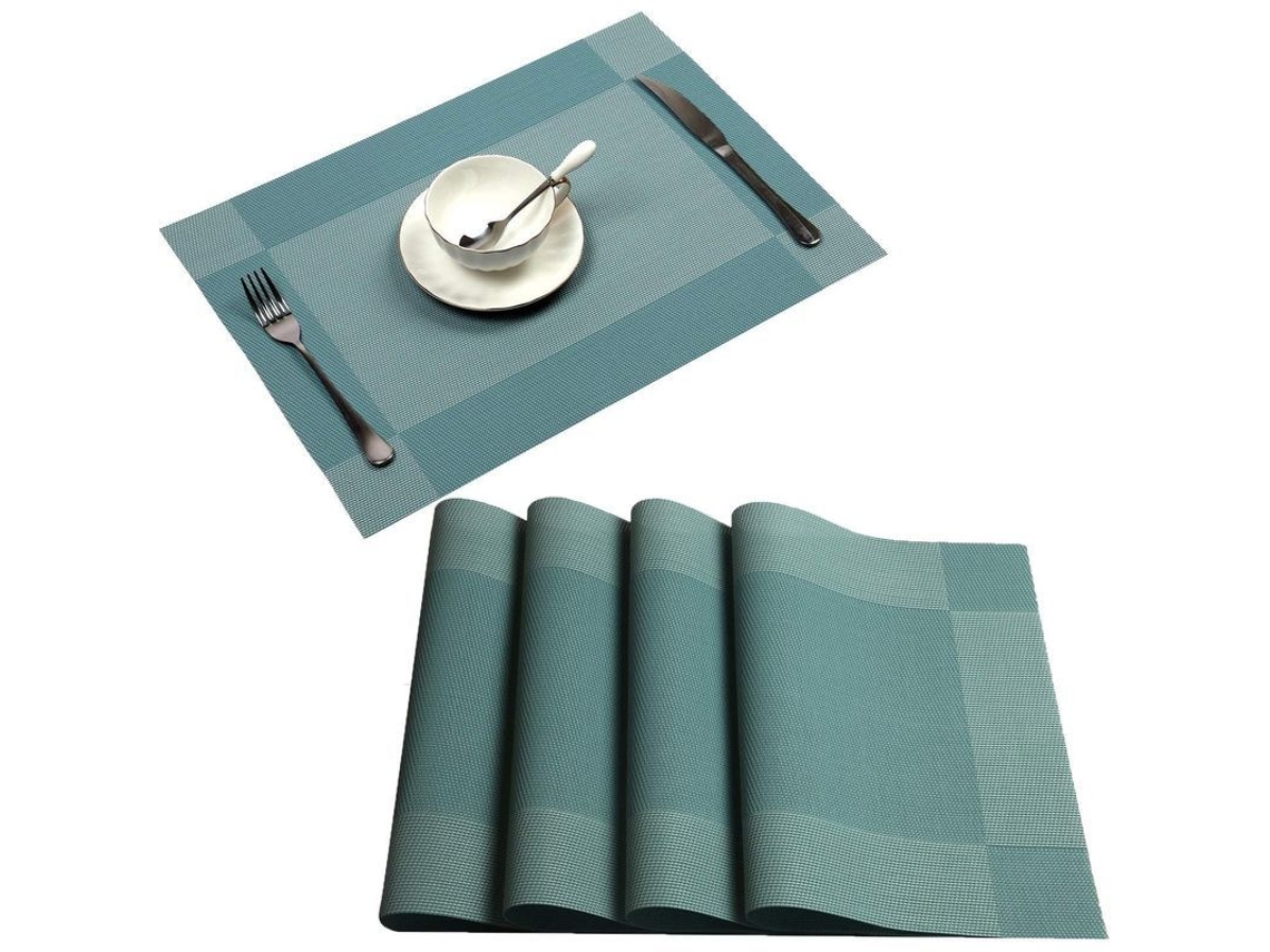 2026 alfombrillas de Mesa Antideslizantes de Vinilo Tejido Azul Lavables Aislantes Set de 4