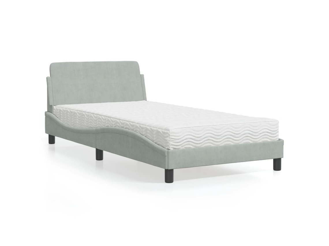 Vidaxl Cama Com Colchão Dover 100x200 Cm Veludo Cinzento-claro