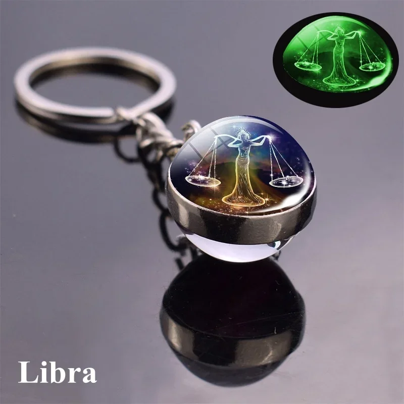 Chaveiro com Bola de Vidro Brilhante Dos 12 Signos do Zodíaco Bola de Vidro Dupla Face MDUG (libra)