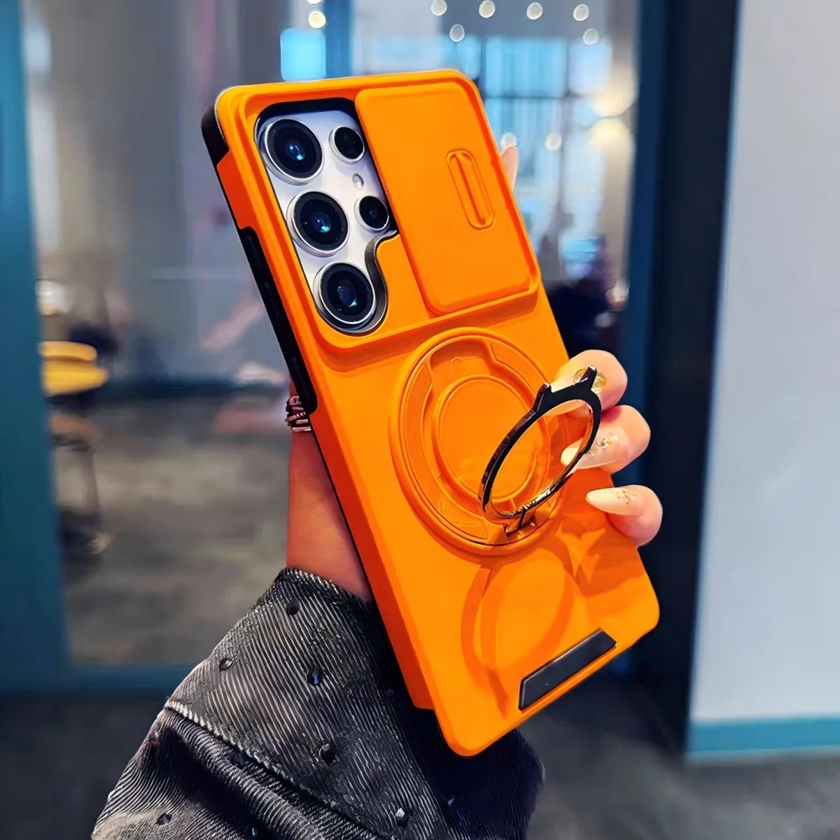 Capa Protetora Deslizante Para Câmera (laranja Galaxy S26 Edge) Com Suporte Magnético, Capa Protetora Reforçada.