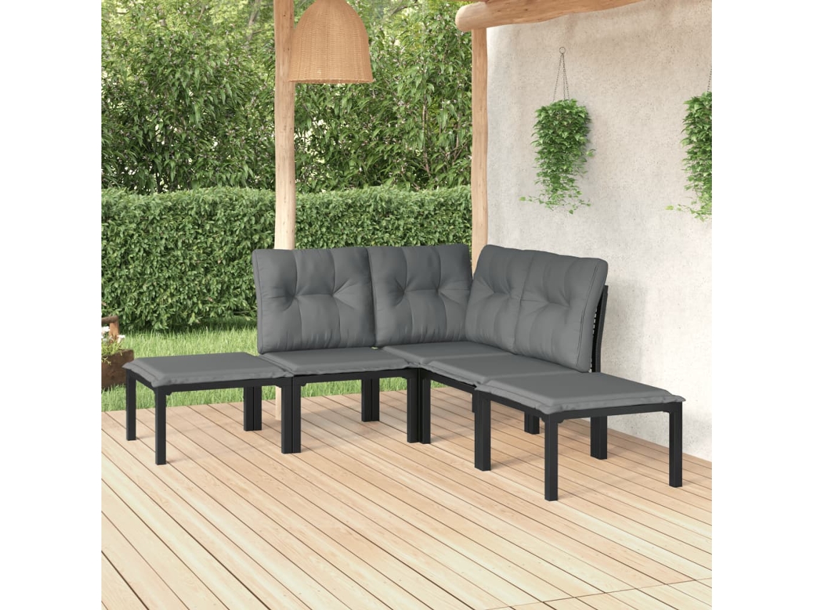 Vidaxl 5 Pcs Conjunto Lounge De Jardim Vime Pe Preto/cinzento
