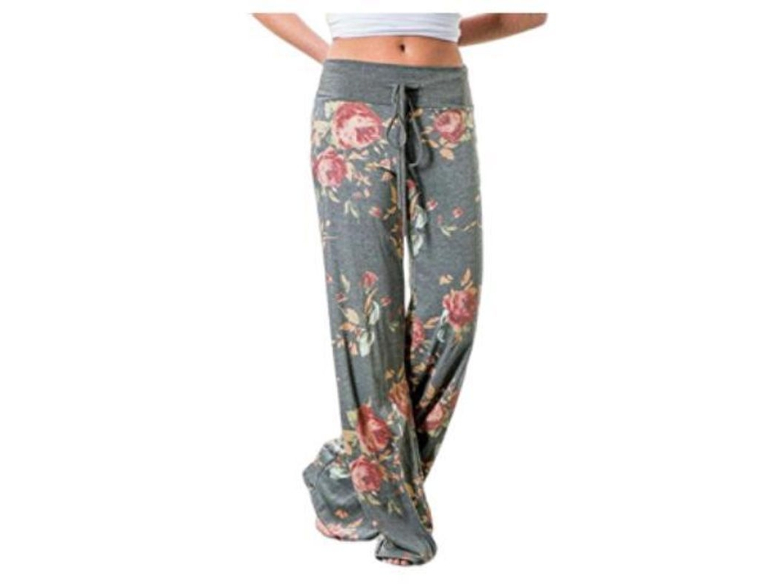 2026 pantalones de Descanso Amplios Con Cordón Ajustable Estampado Floral para Mujer, Cómodos Y Elásticos M Cinza Claro