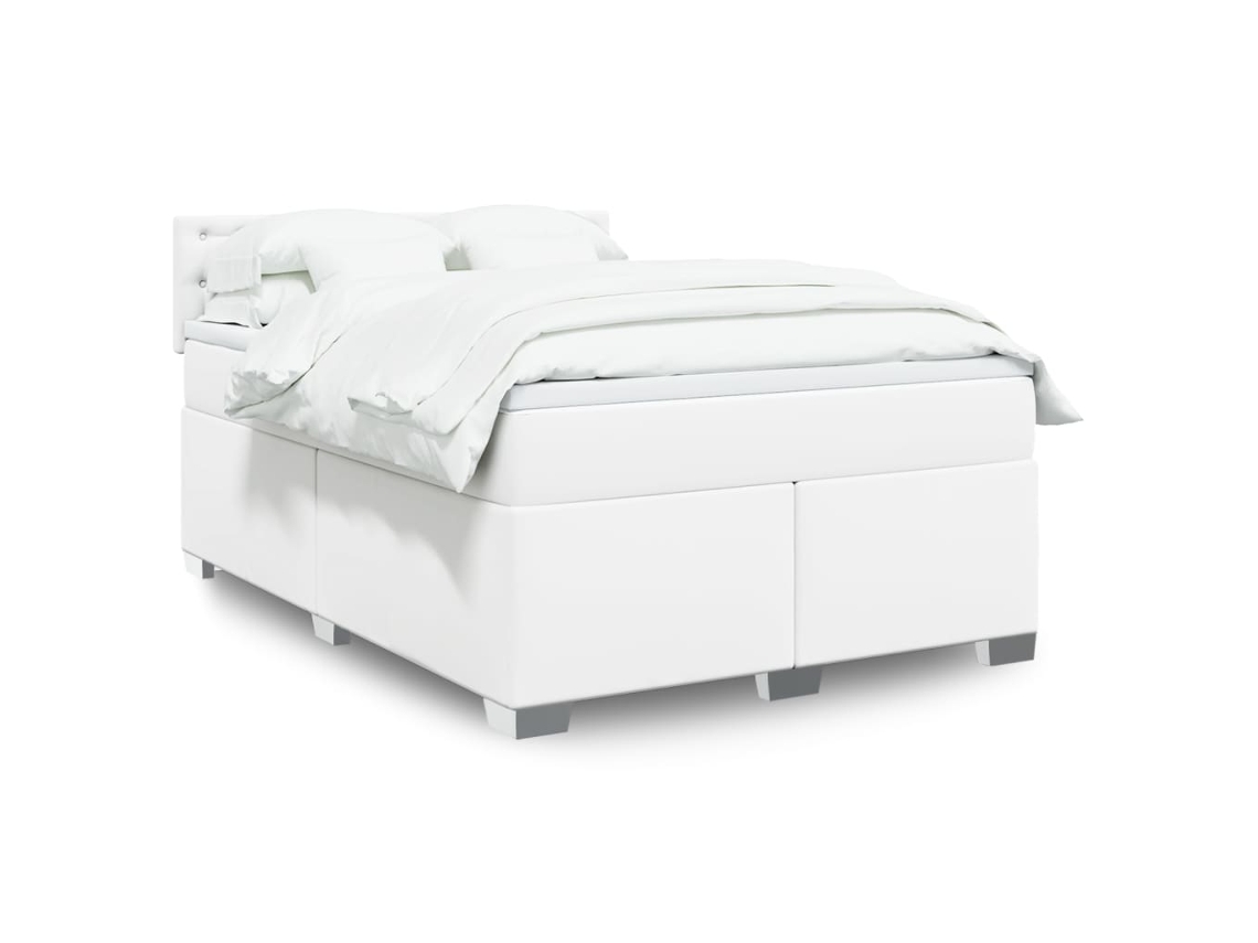 Vidaxl Cama Com Molas/colchão 140x190 Cm Couro Artificial Branco