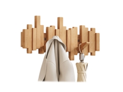 Cabideiro de Parede em Madeira com Formato Piano, Multifuncional e Dobrável, com 6 Ganchos, Ideal para Decoração de Ambientes. Cor: Faia BRILVIBERA