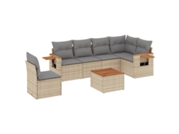 Conjunto de 7 sofás para jardim com almofadões Vime Pe Bege MAISON EXCLUSIVE (7 peças)