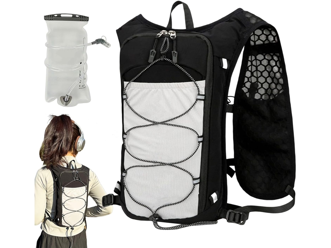 Mochila de hidratação feminina refletora, leve, ajustável e respirável, com 1 reservatório de água.