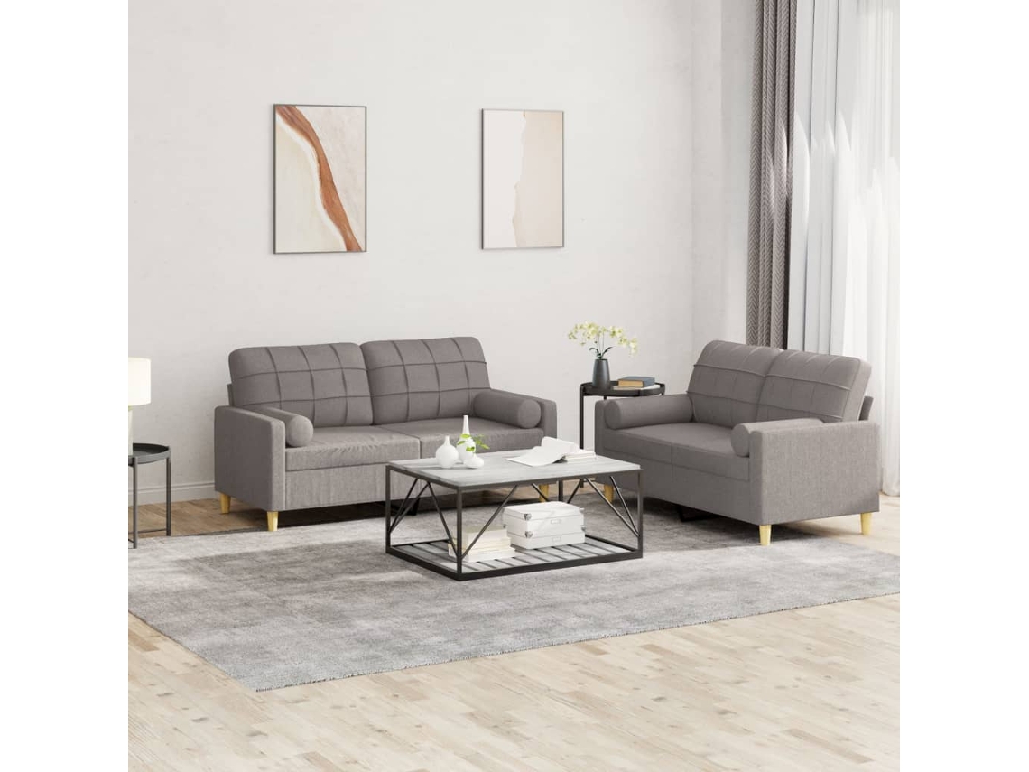 Vidaxl 2 Pcs Conjunto De Sofás Com Almofadas Tecido Cinza-acastanhado