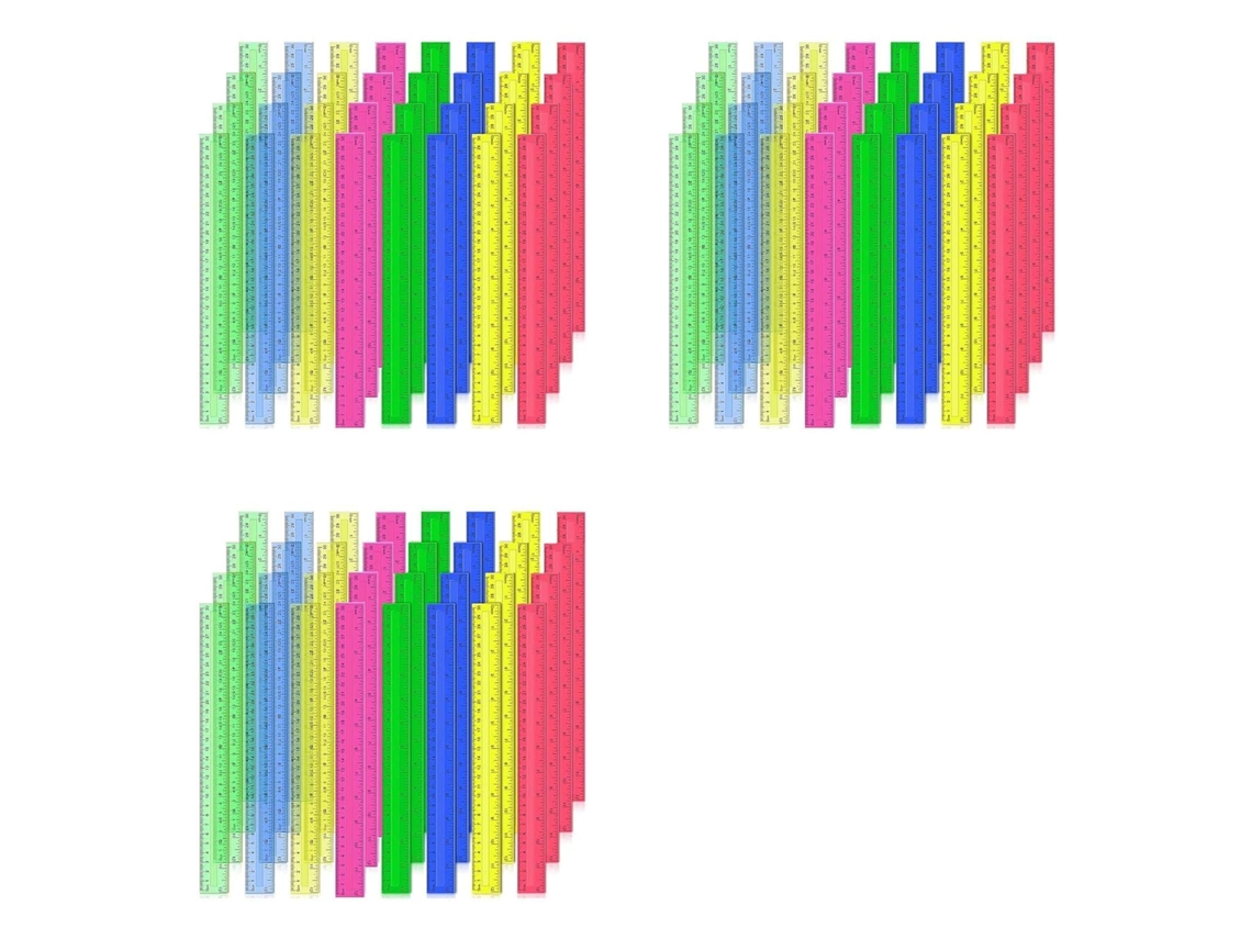 Réguas De Plástico De 12 Polegadas, 96 Réguas Transparentes Coloridas