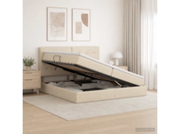 Vidaxl Cama De Armazenamento Led Com Colchão Creme 200 X 200 Cm Tecido