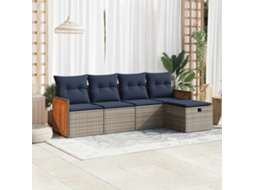 Vidaxl 5 Pcs Conjunto Sofás De Jardim C/ Almofadões Vime Pe Cinzento