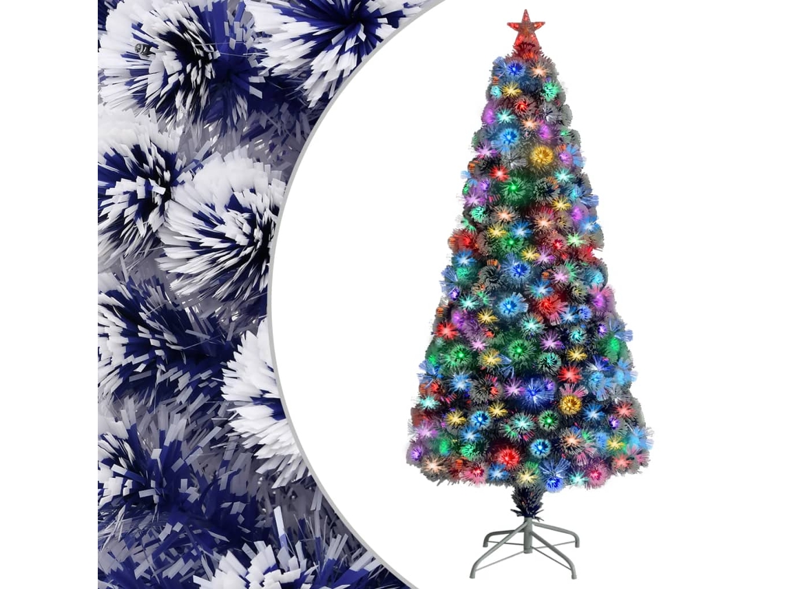 Vidaxl Árvore Natal Artificial Pré-iluminada Fibra Ótica Branco/azul
