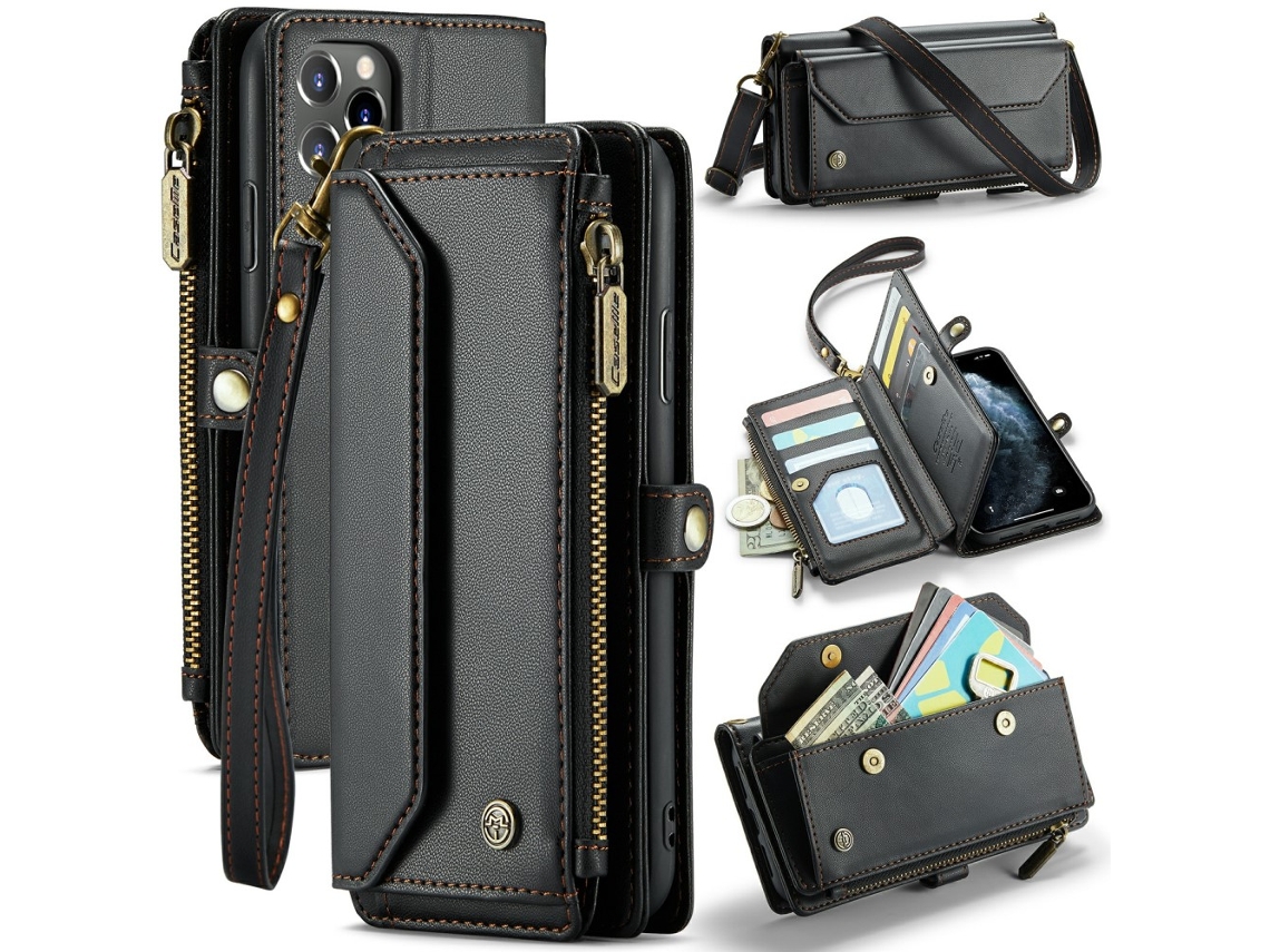 Capa Bloqueio Rfid Para Iphone 11 Pro Max Caseme Pele Sintética Com Porta-cartões Preto