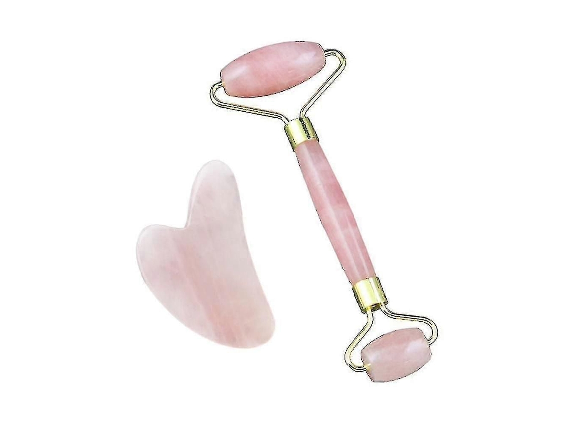 Conjunto de Massageador Facial com Rolos Quartzo Rosa GOKOCO