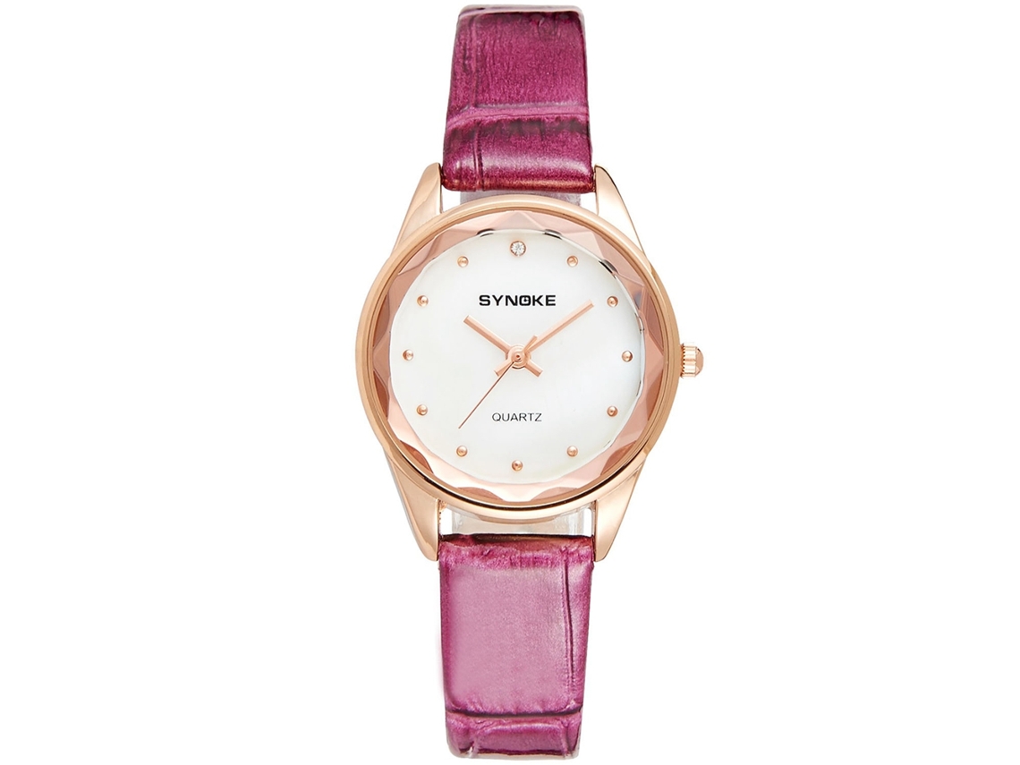 Relógio de Pulso Feminino Synoke de Quartzo com Pulseira de Courro Pu Impermeável Roxo