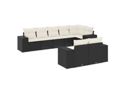 Conjunto de 8 sofás de jardim com almofadões Vime Pe Preto MAISON EXCLUSIVE (8 peças)