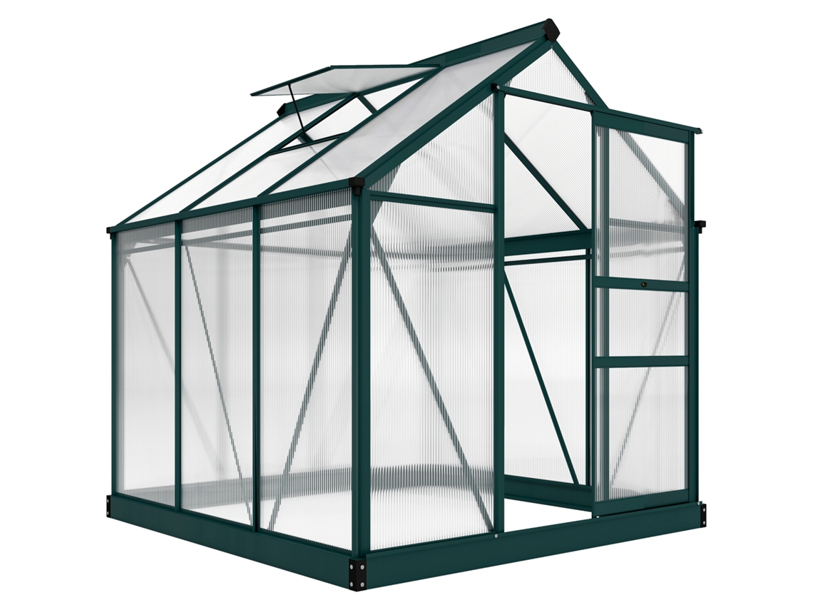Estufa De Jardim Em Policarbonato, 190 X 192 X 201 Cm, Resistente A Raios Uv 30+, Base Reforçada, Calha Verde-escura.