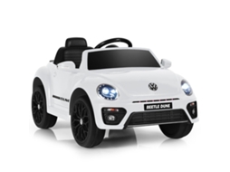 Carrinho Infantil Volkswagen Beetle Com Controle Remoto, Música, Luzes Led, Bateria 12v, Branco
