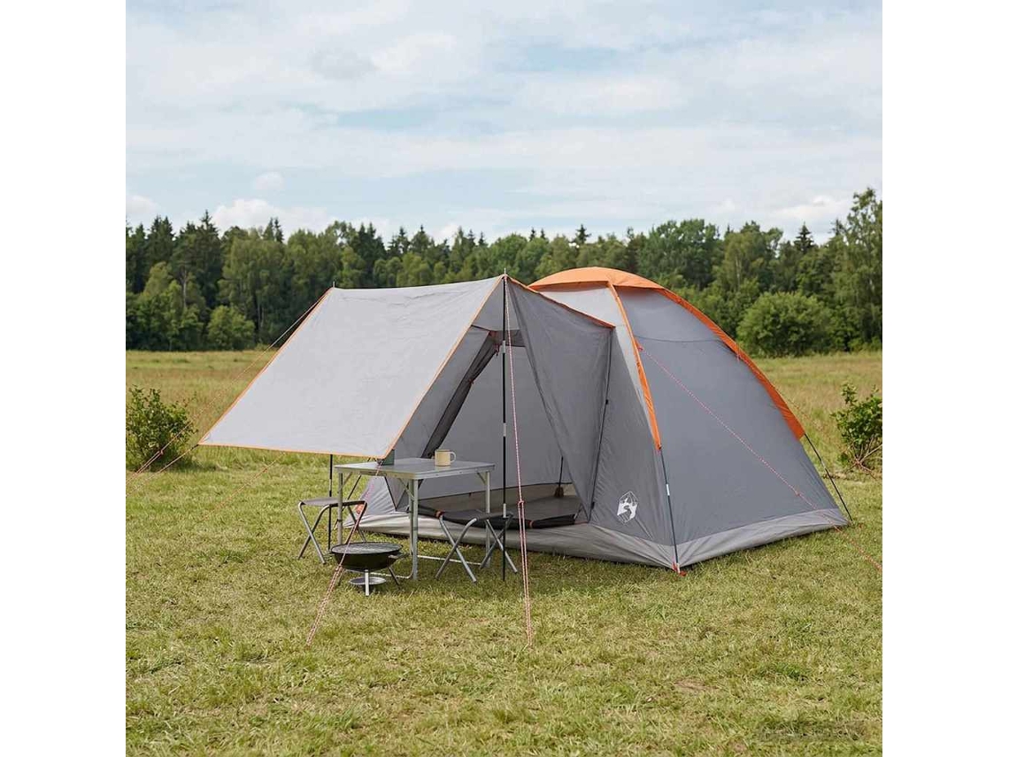 Vidaxl Barraca De Camping Cinza E Laranja 4 Pessoas Poliéster E Aço