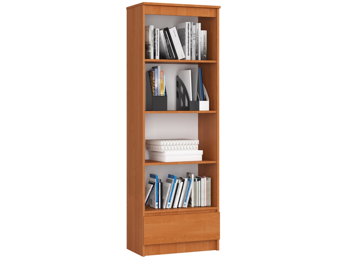 Estante Akord R60 Em Amieiro, 60 Cm, Frente Branco, 1 Gaveta Com Frente Em Cor Amieiro, 4 Prateleiras, 60 × 35 × 180 Cm