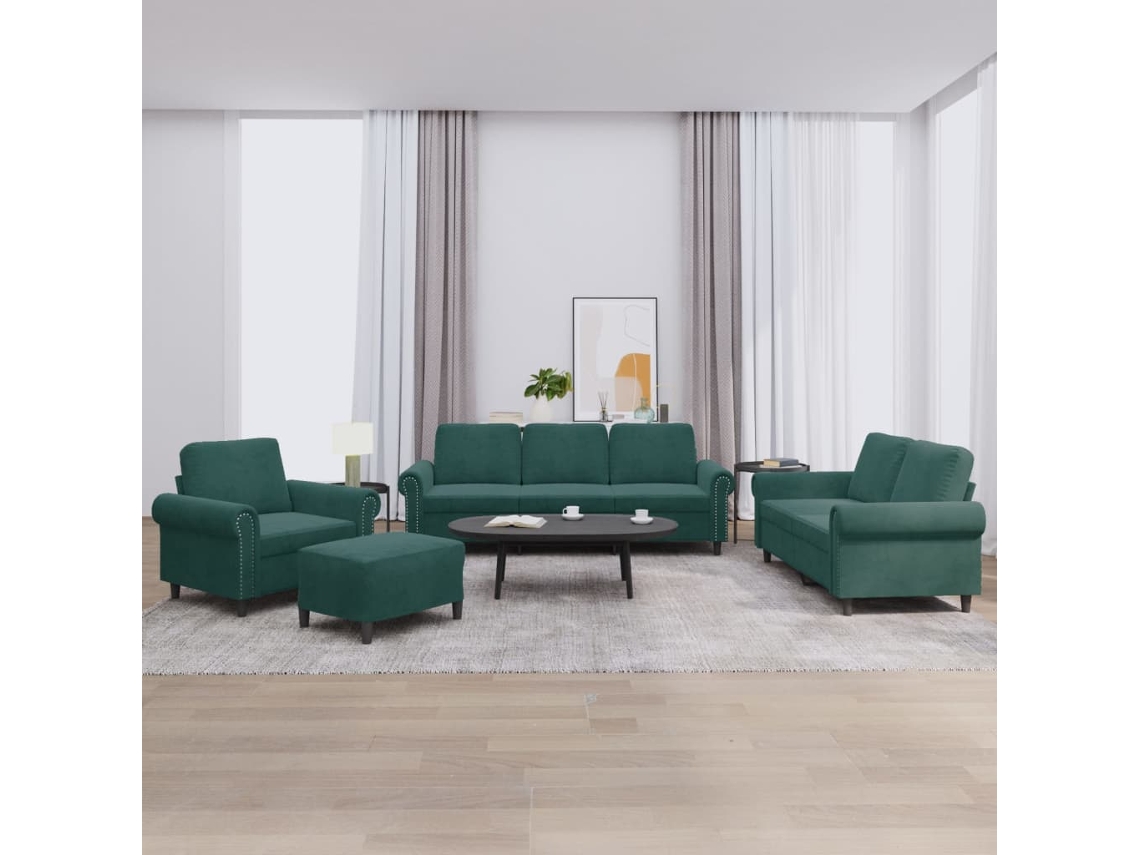 Vidaxl 4 Pcs Conjunto De Sofás Com Almofadões Veludo Verde-escuro