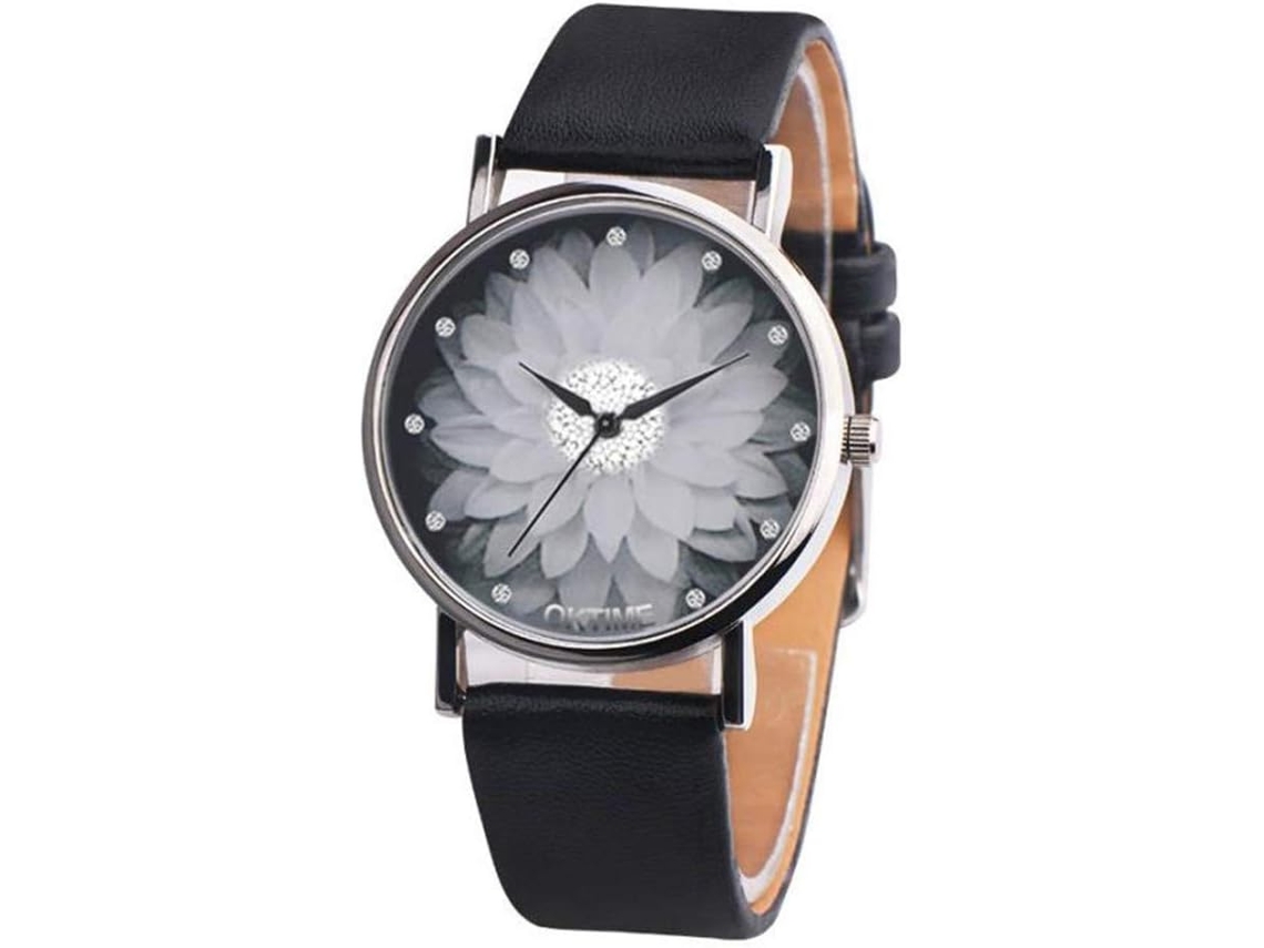 Relógio De Quartzo Com Bracelete Em Pele Com Mostrador De Flor De Lótus Para Mulher Ushion