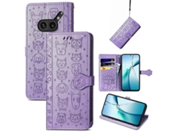 Capa De Couro Com Relevo De Gato E Cachorro Para Celular Nothing Phone 2a Plus