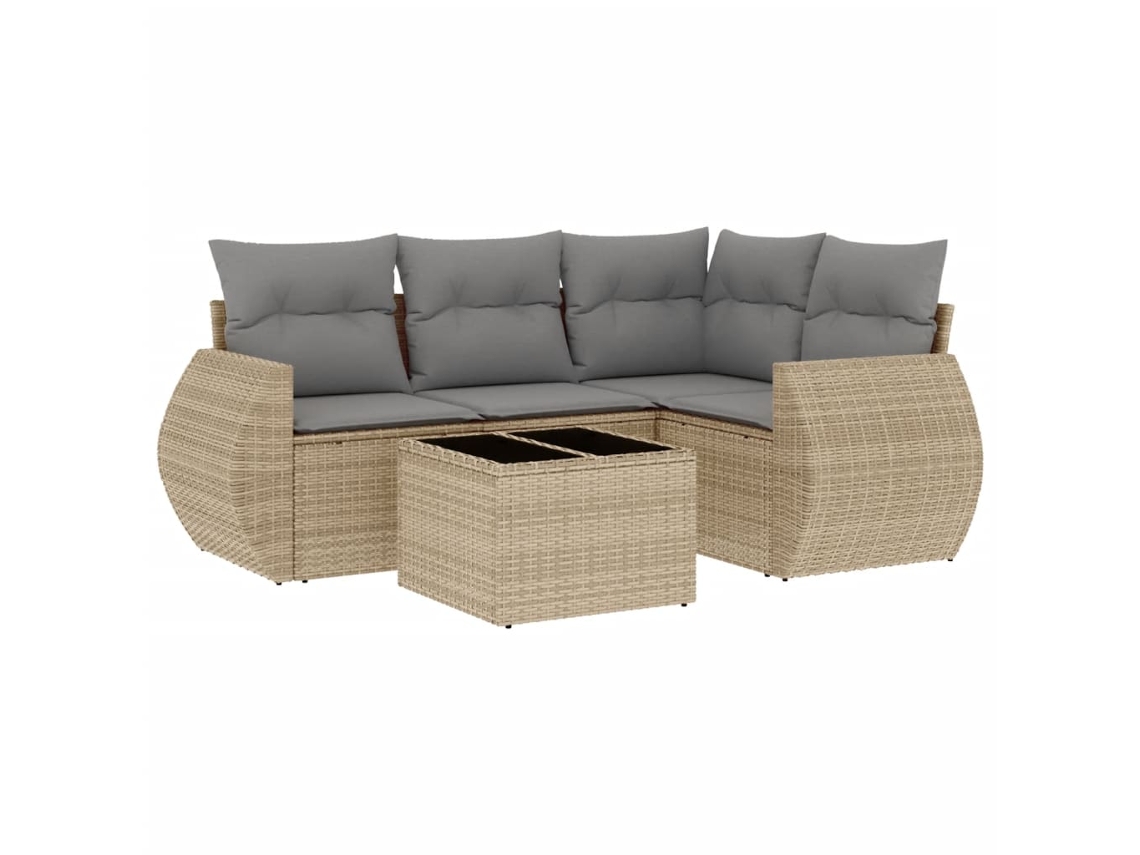 Conjunto de 5 Sofás para Jardim com Almofadões Vime Pe Bege MAISON EXCLUSIVE (5 pcs)