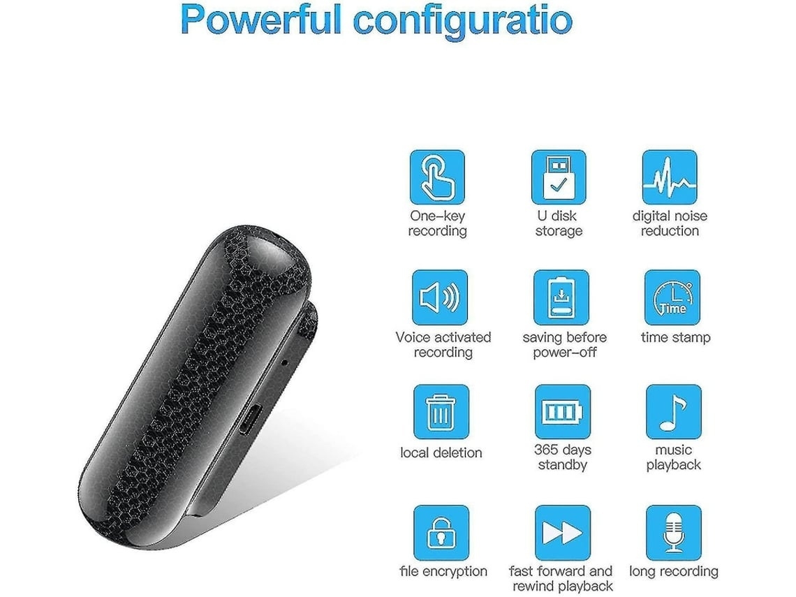 Lurelia Gravador De Voz Magnético 16gb Com Ativação Por Voz, Redução De Ruído, Recarregável Para Aulas, Palestras, Entrevistas - Preto