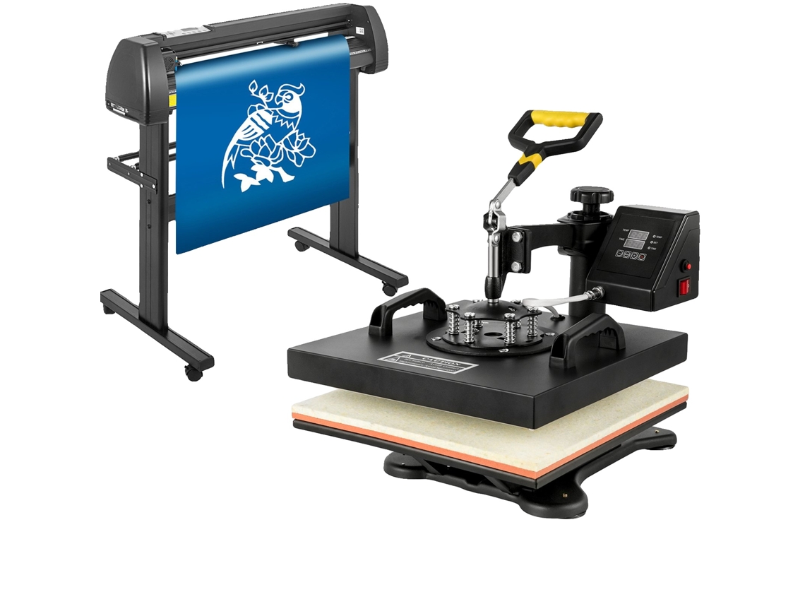 Prensa Térmica Digital Clamshell 15" X 15" (38 X 38cm) + Kit De Máquina Cortadora De Vinil De 28 Polegadas Com Software
