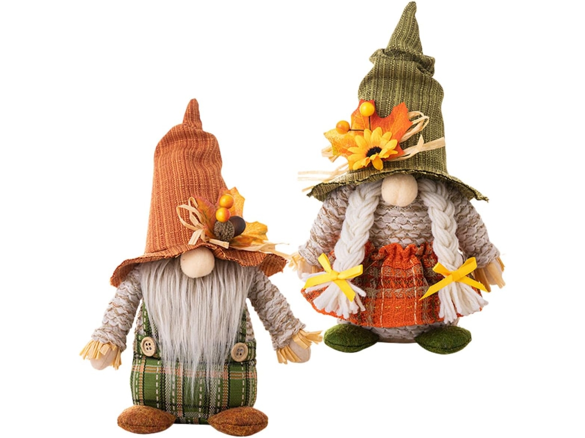 Conjunto 2 Bonecos Decorativos Gnomos Enchimento Algodão Pp Cascalho Graças Chapéu Pescador Decoração Festas GOKOCO