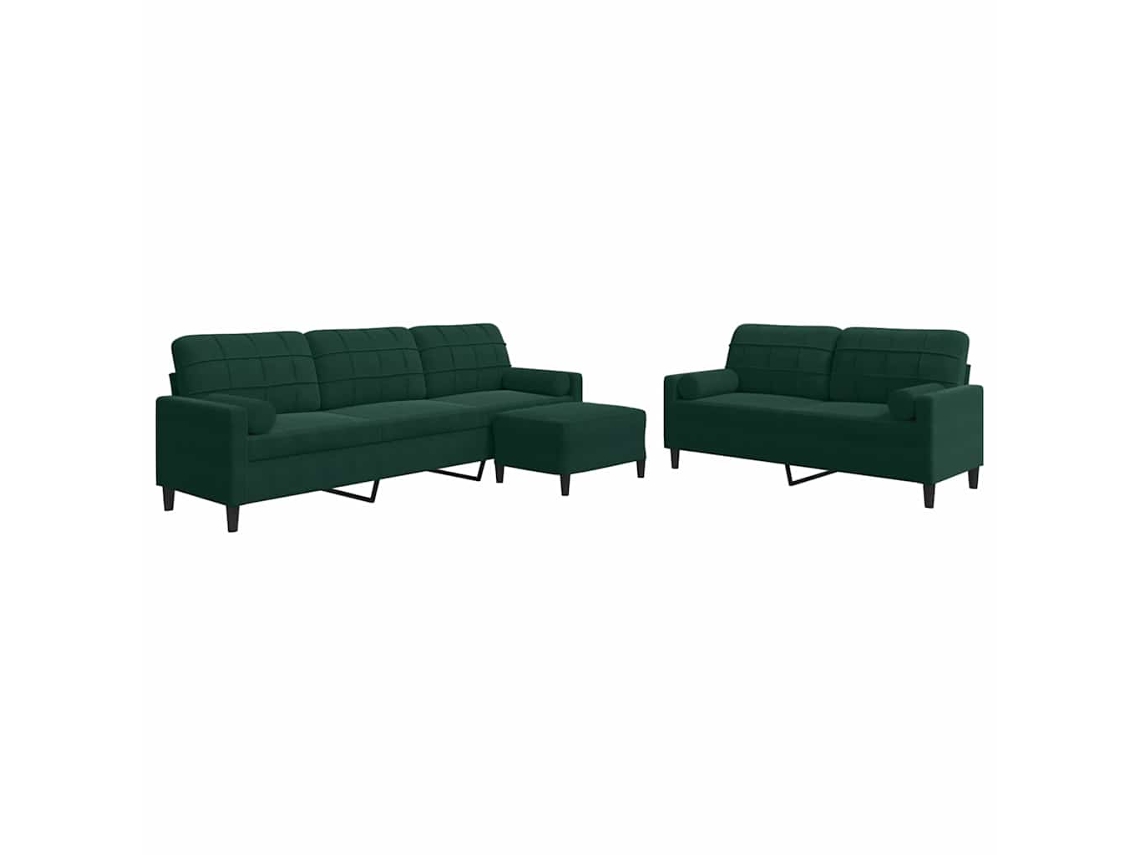 Maison Exclusive - 3 Pcs Conjunto Sofás Com Almofadões E Rolos Veludo Verde-escuro
