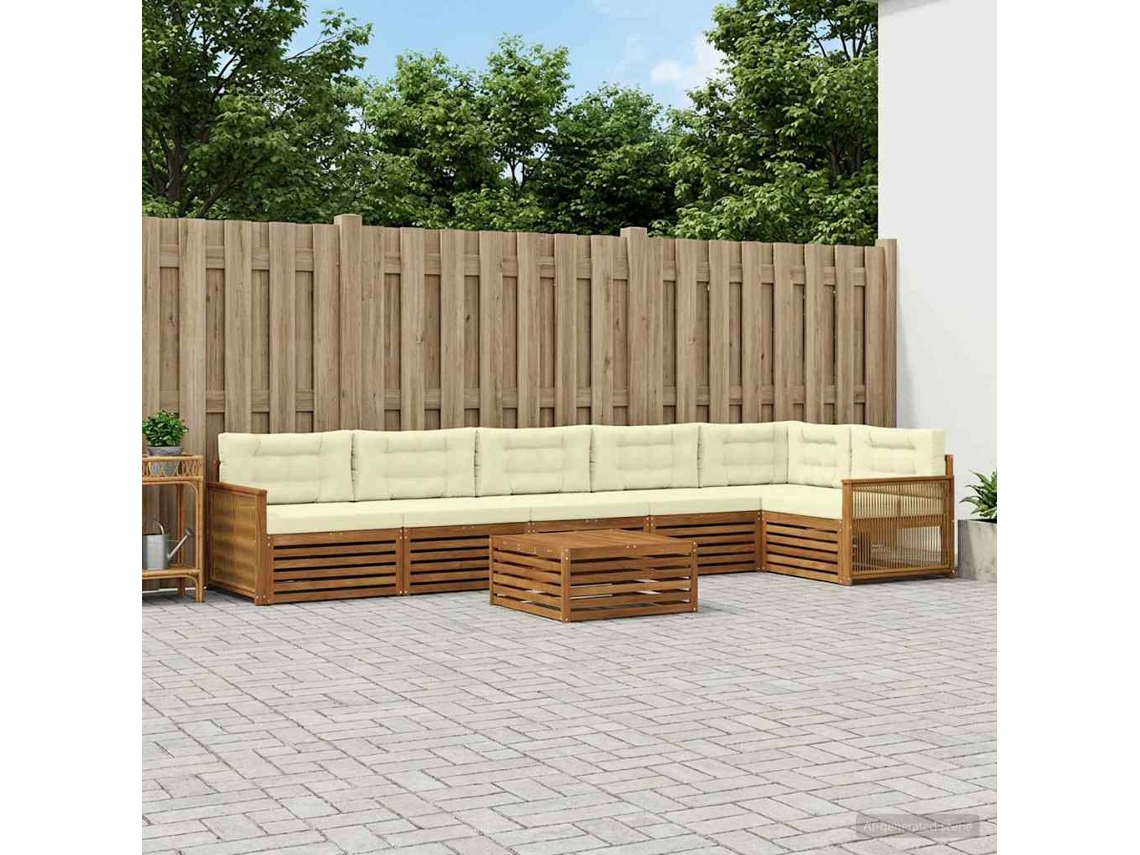 Vidaxl Conjunto De Sofás Para Exterior 7 Unid. Natural E Creme