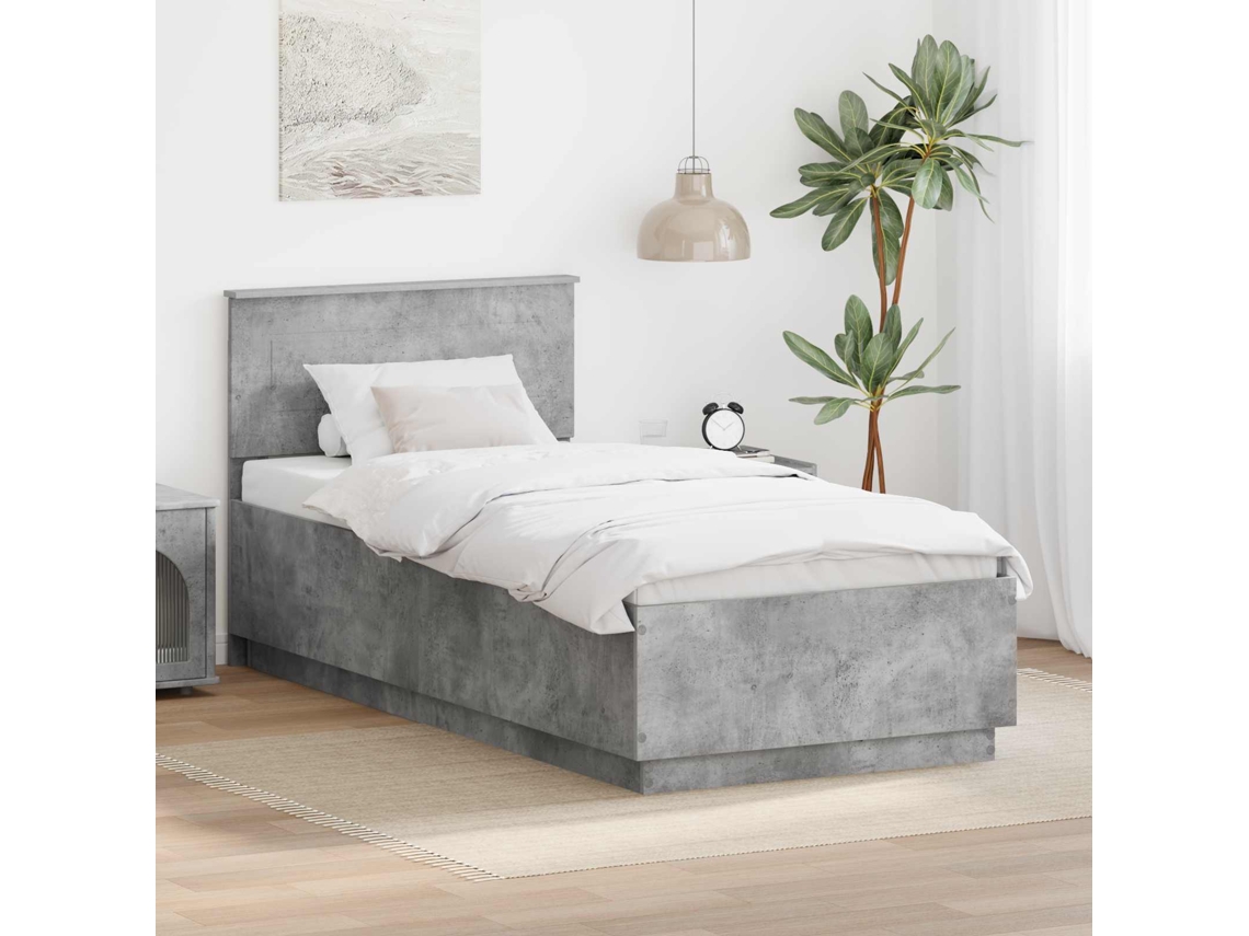 Vidaxl Estrutura Da Cama Com Cabeceira Cinzento Cimento 100 X 200 Cm