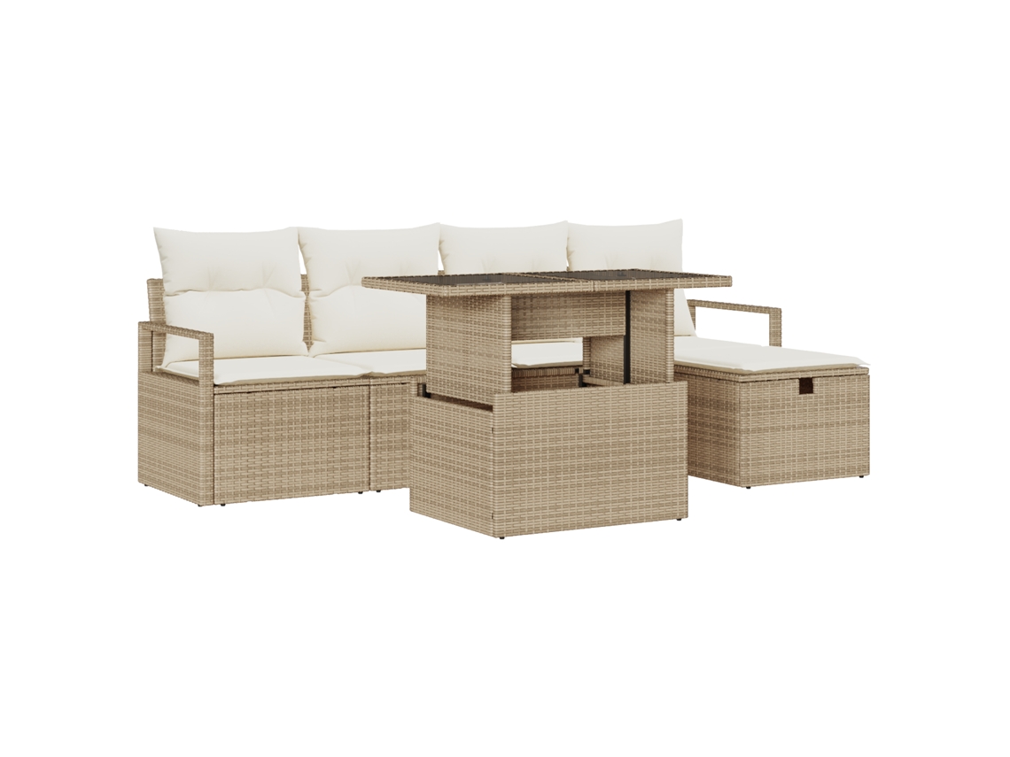 Conjunto 6 Sofá Modular De Jardim Vidaxl Bege Vime Pe (230 X 117 X 85 Cm)